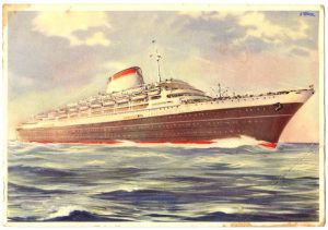 Una immagine del transatlantico "Andrea Doria", firmata da G. Patrone
