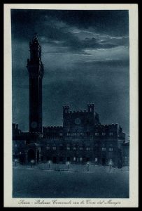 Siena, Palazzo comunale con la Torre del Mangia. Veduta notturna