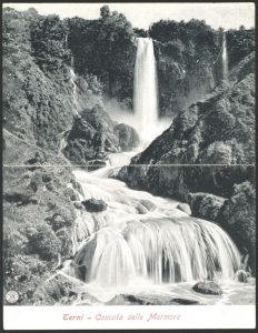 Terni, cascata delle Marmore. Cartolina doppia del 1907