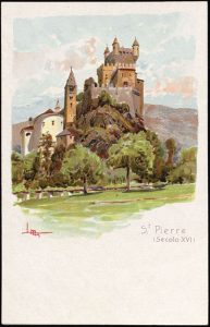 Acquarello con veduta del castello di Saint Pierre