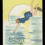 Eclisse solare: cartolina grafica di una ragazza che si tuffa dal trampolino
