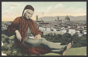 L'immagine di Dante Alighieri domina il panorama della città di Firenze