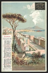 Il golfo di Napoli e il calendario di Settembre, acquerello del 1903